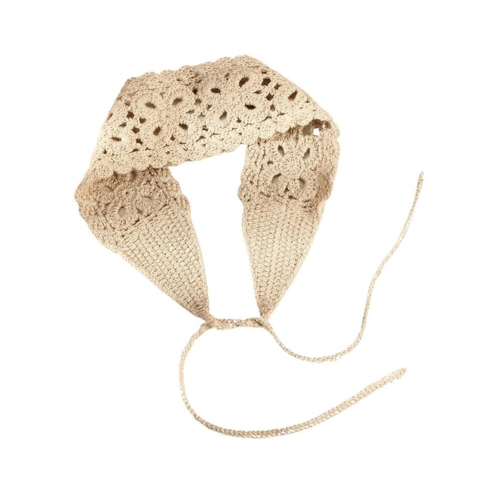 Vintage Bohemian Crochet Head Wrap - Lightweight Beige Hair Band for Ladies